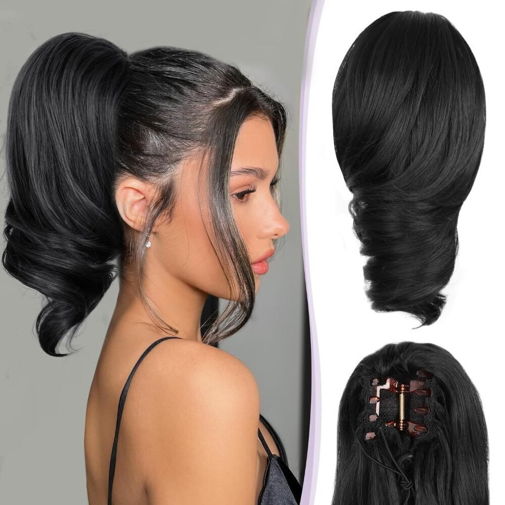 Curly Ponytail Extension Synthetic Hair Clip on 12 Inch Black for Women